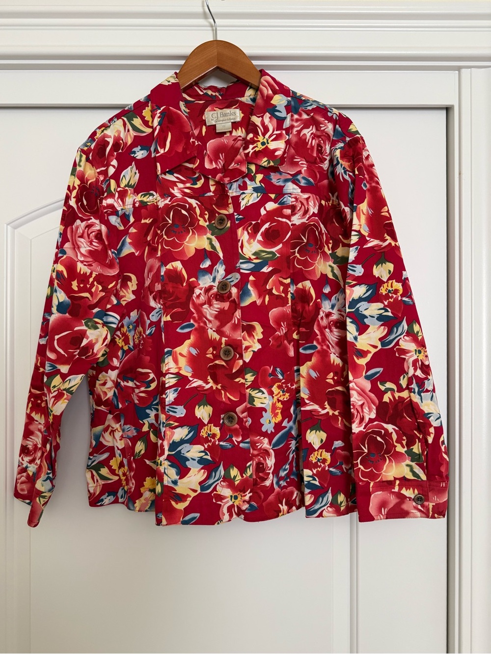 CJ Banks Red Floral Button-Front Women’s Jacket